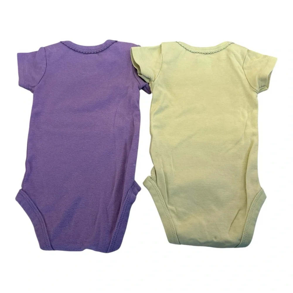 2 Carter’s‎ Baby girl Newborn Onesies Purple Flowers and Green Smile